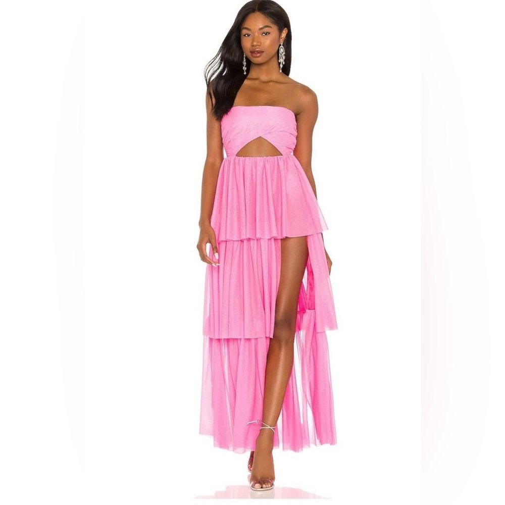 Strapless Pink Tiered Cutout Maxi Dress